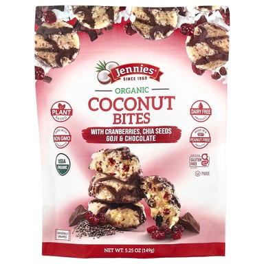 Семена чиа Jennies Macaroons Organic Coconut Bites with Cranberries, вкус Goji & Chocolate, 149 г