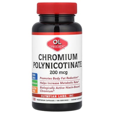 Хром Olympian Labs Polynicotinate, 200 мкг, 100 растительных капсул
