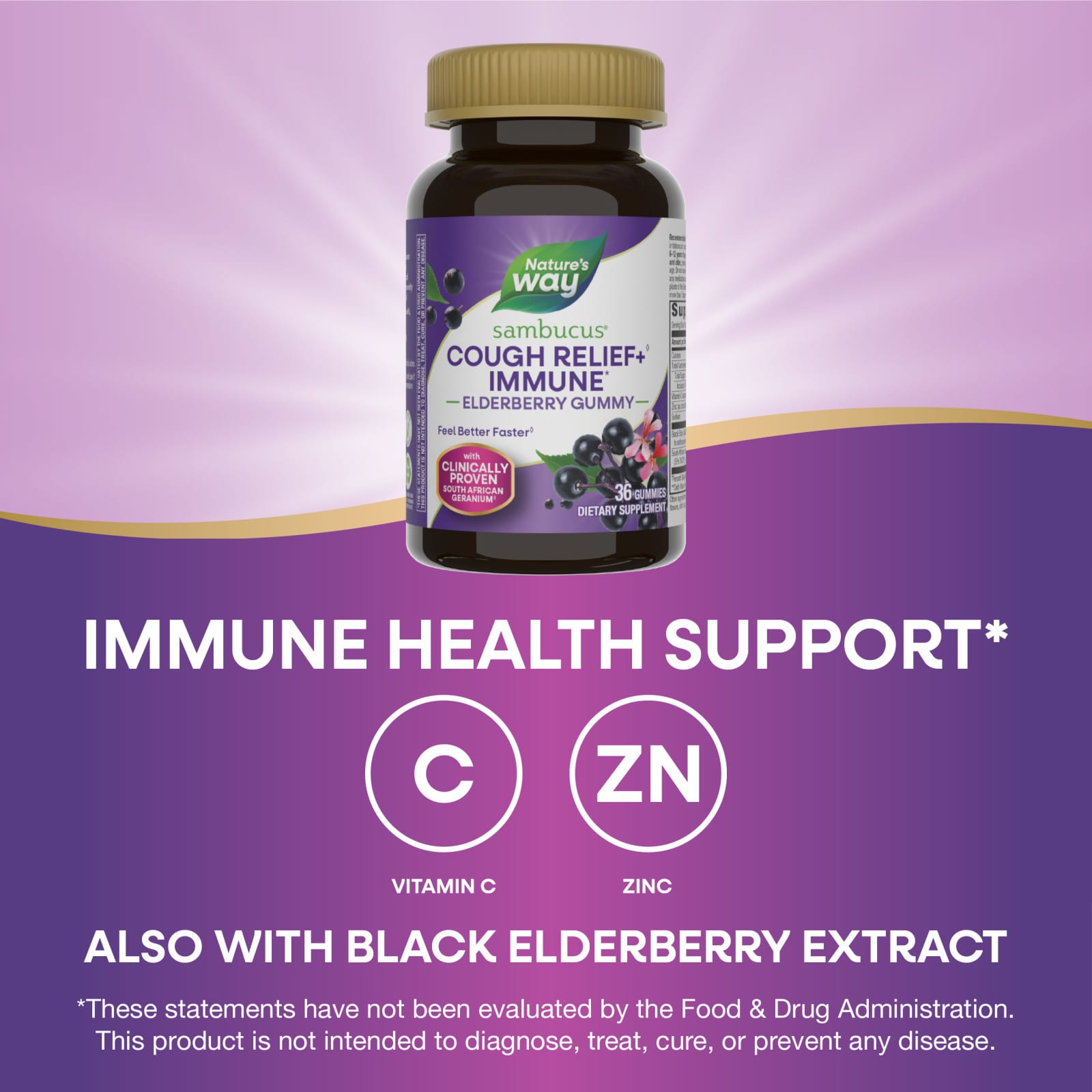 Бузина Nature's Way, вкус Sambucus® Cough Relief Immune Elderberry Gummy, 36 жевательных пастилок — фото 5