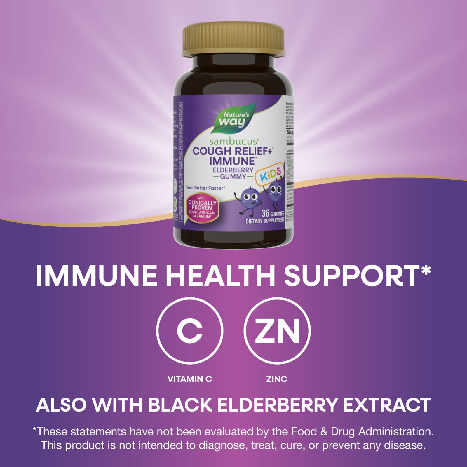 Бузина Nature's Way Cough Relief Immune Gummy, вкус Elderberry, 36 жевательных пастилок — фото 5