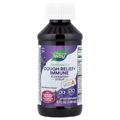 Фото товара: Бузина Nature's Way Sambucus® Cough Relief Immune Syrup, бузина, для детей от 1 лет, 120 мл