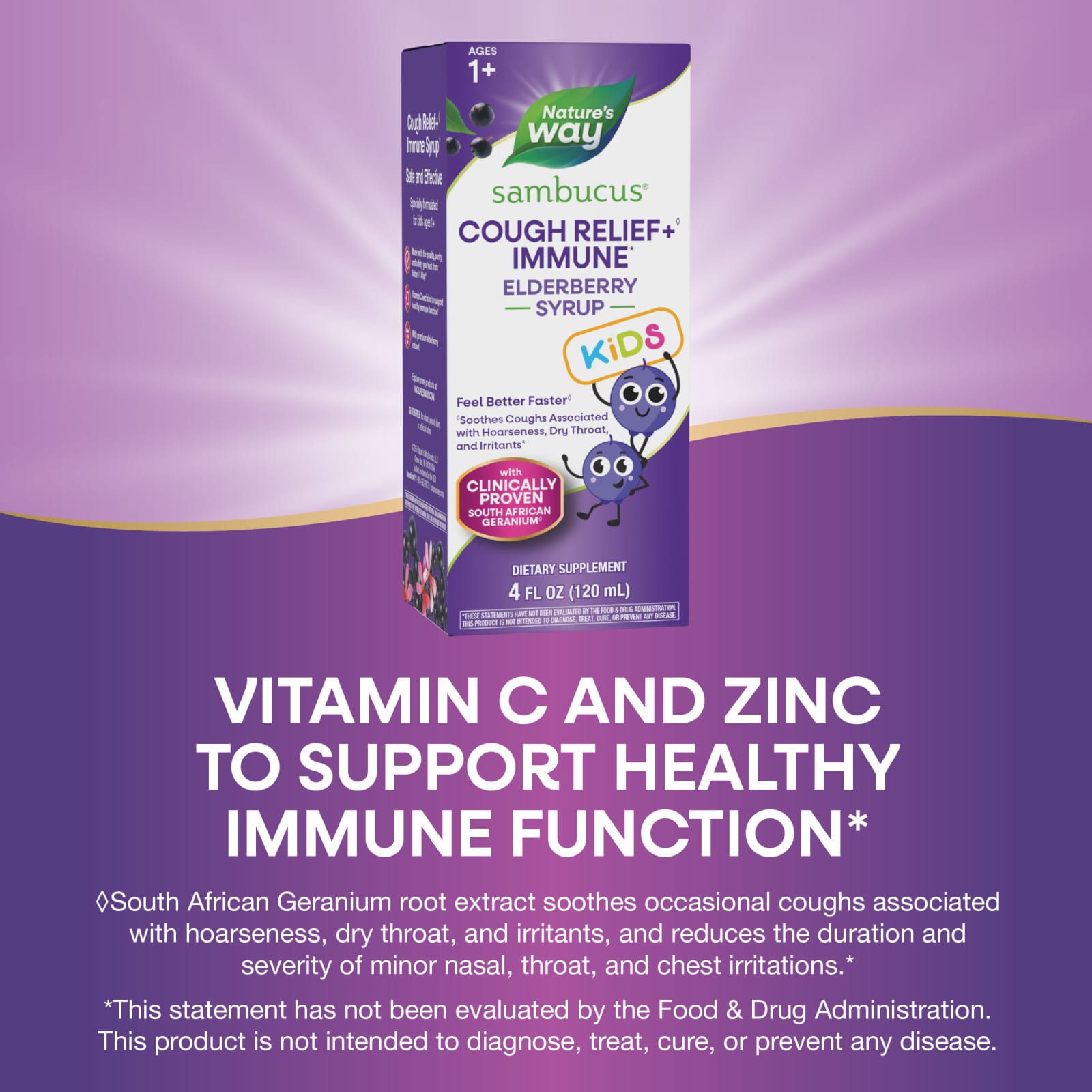 Бузина Nature's Way Sambucus® Cough Relief Immune Syrup, вкус Elderberry, для детей от 1 лет, 120 мл — фото 6