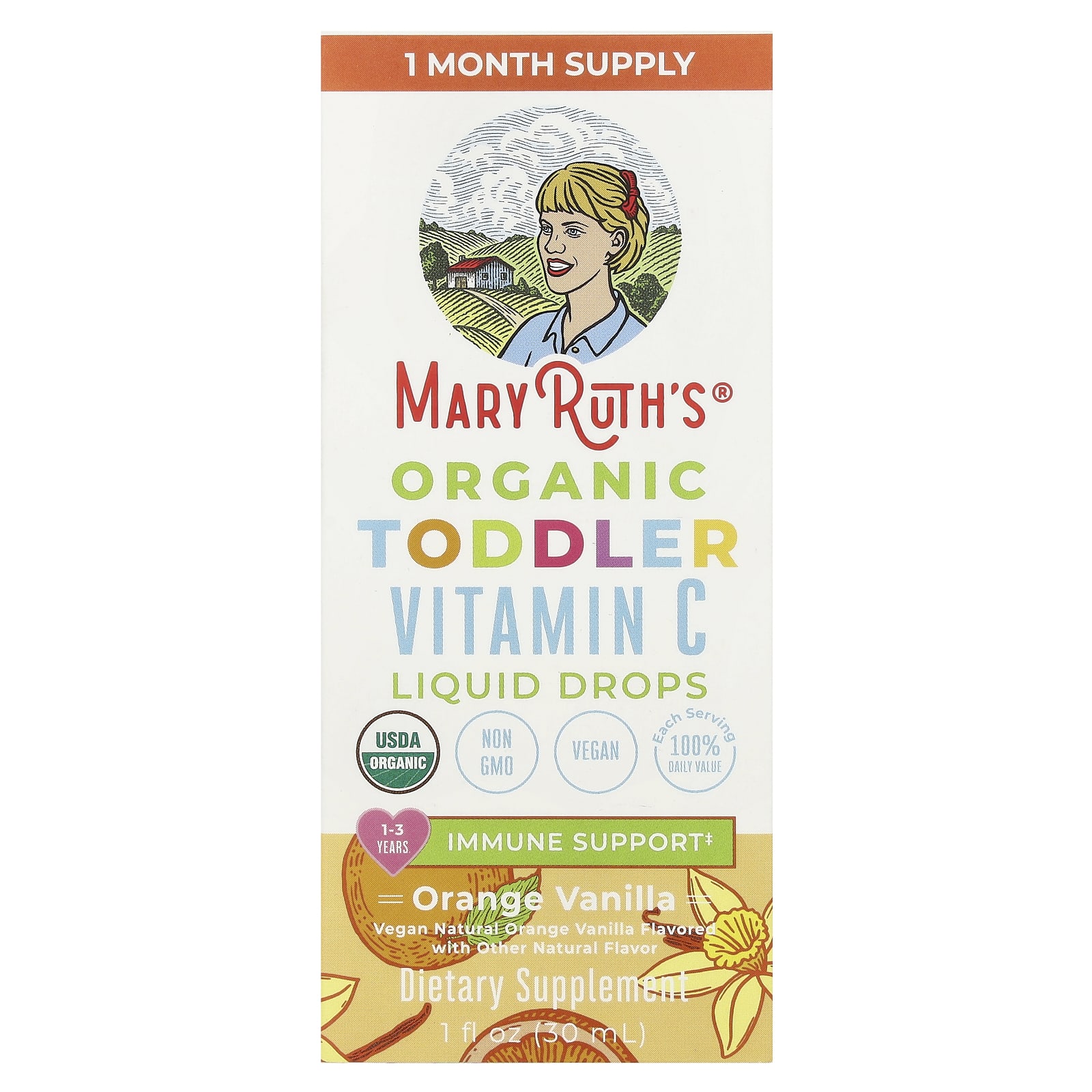 Витамин C MaryRuth's Organic Toddler Liquid Drops 1-3 Years, вкус Orange Vanilla, 30 мл, жидкая форма — фото 2