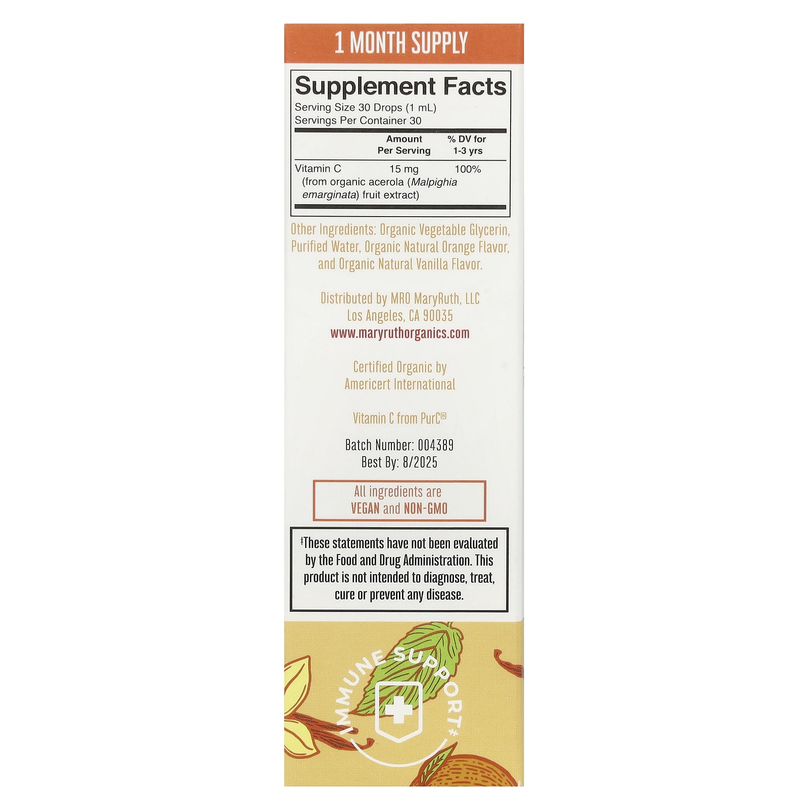 Витамин C MaryRuth's Organic Toddler Liquid Drops 1-3 Years, вкус Orange Vanilla, 30 мл, жидкая форма — фото 3