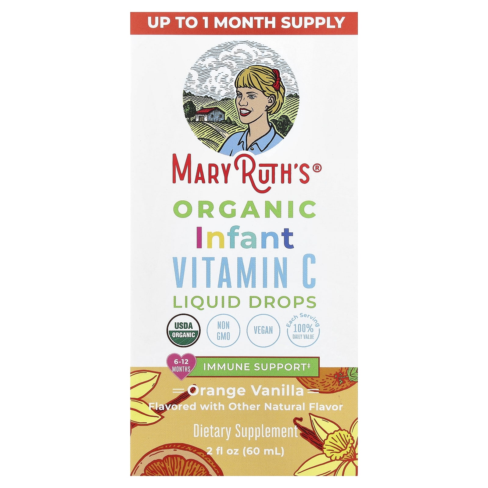 Витамин C MaryRuth's Organic Infants Liquid Drops 6-12 Months, вкус Orange Vanilla, 60 мл, жидкая форма — фото 2