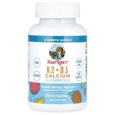 Фото товара: Кальций MaryRuth's K2 + D3 Gummies Peach Mango and Apricot, вкус «персик», Mango and Apricot, 60 жевательных пастилок