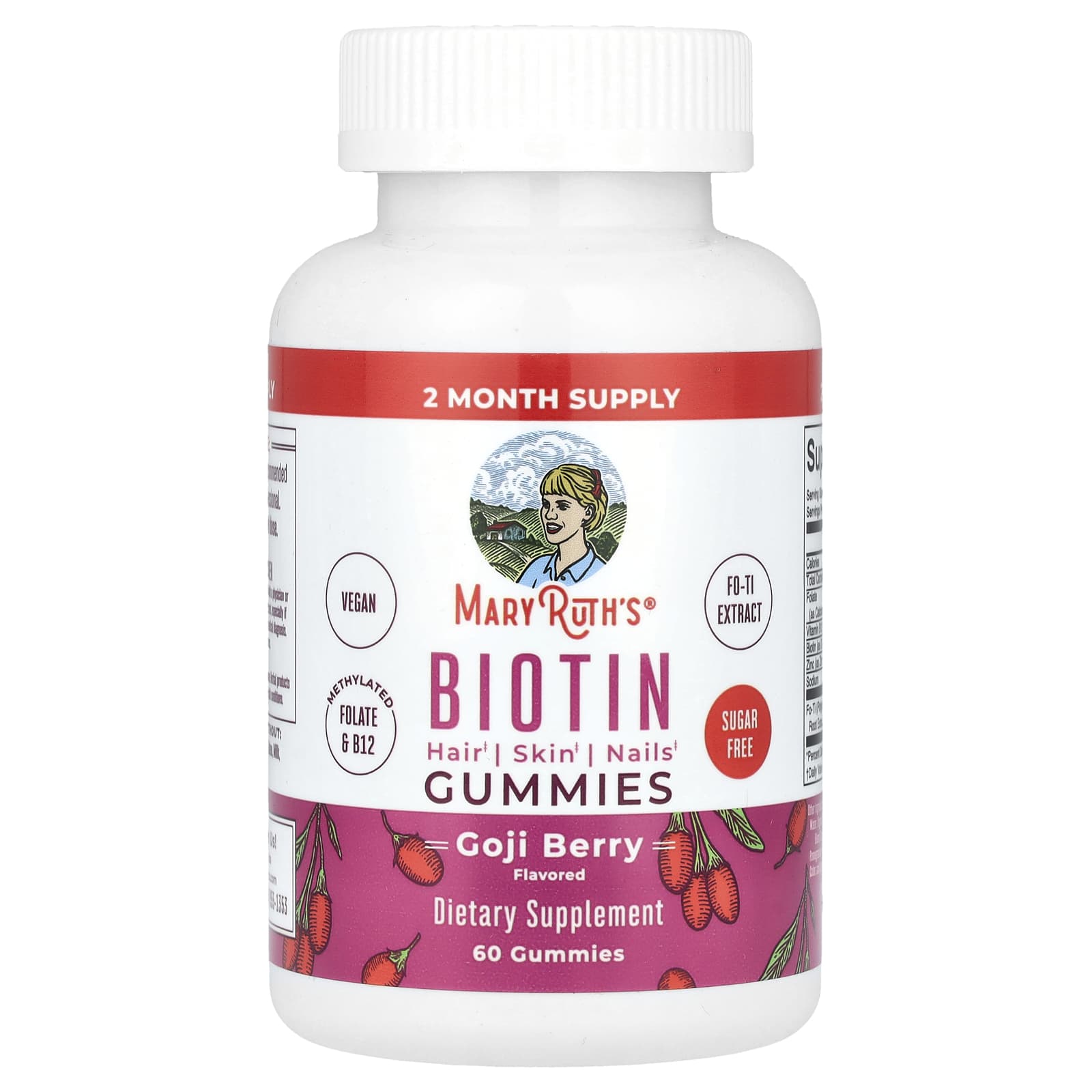 Биотин MaryRuth's Gummies, вкус Goji Berry, 60 жевательных пастилок