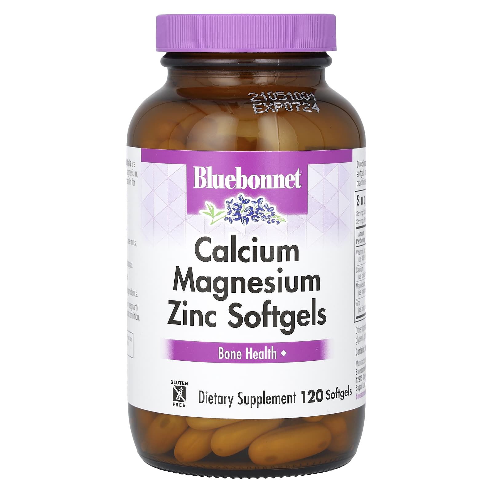 Магний Bluebonnet Nutrition Calcium Zinc, 120 мягких капсул