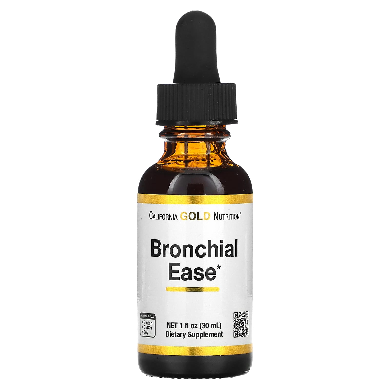 Лист коровяка California Gold Nutrition Bronchial Ease with Proprietary Blend of Fresh Osha Root, вкус Mullein Leaf and Wild Cherry Bark, 30 мл