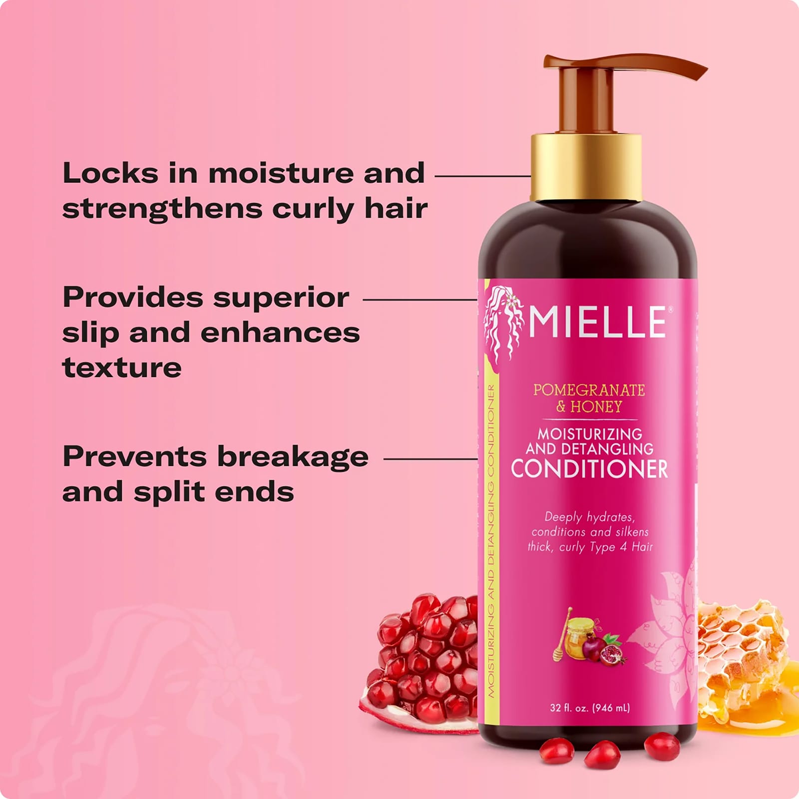 Кондиционер Mielle Moisturizing and Detangling, вкус Pomegranate & Honey, 355 мл — фото 7
