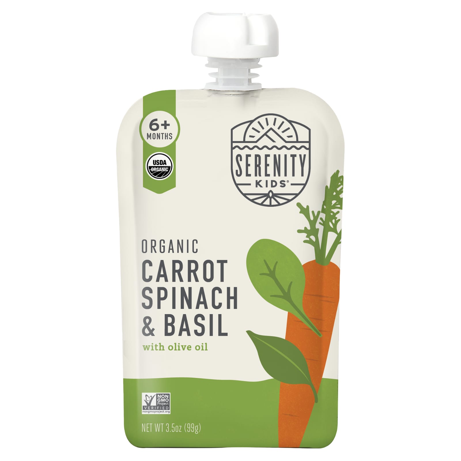 Оливковое масло Serenity Kids Organic Carrot Spinach & Basil with 6+ Months, 99 г