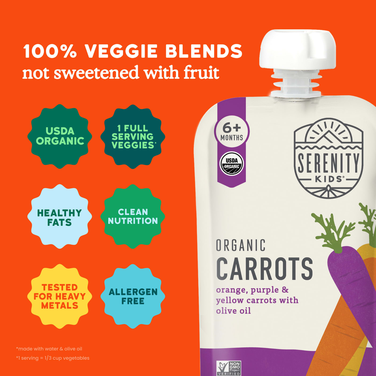 Оливковое масло Serenity Kids Organic Carrots 6+ Months Purple & Yellow Carrots, вкус Orange, 99 г — фото 3