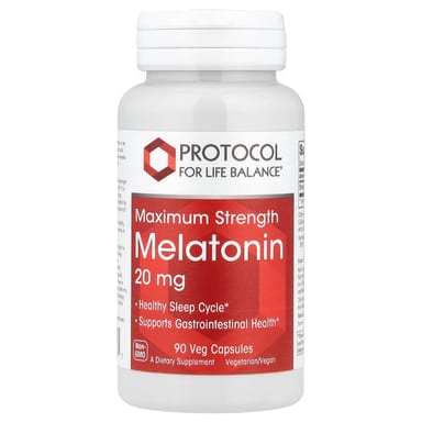 Мелатонин Protocol for Life Balance Maximum Strength, 20 мг, 90 растительных капсул