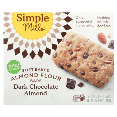 Темный шоколад Simple Mills Soft Baked Almond Flour Bars, вкус Dark Chocolate Almond, 34 г, 5 шт., батончик
