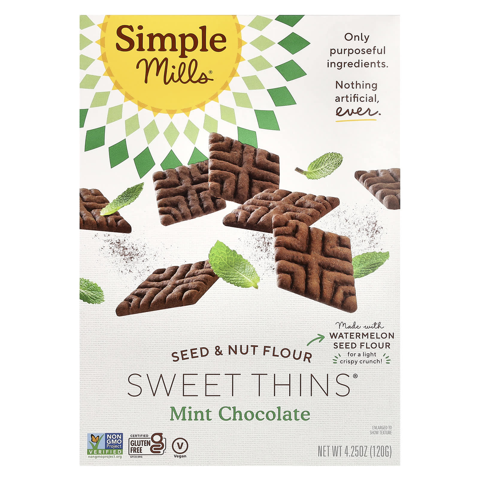 Шоколад Simple Mills Seed & Nut Flour Sweet Thins®, вкус Mint Chocolate, 120 г — фото 2