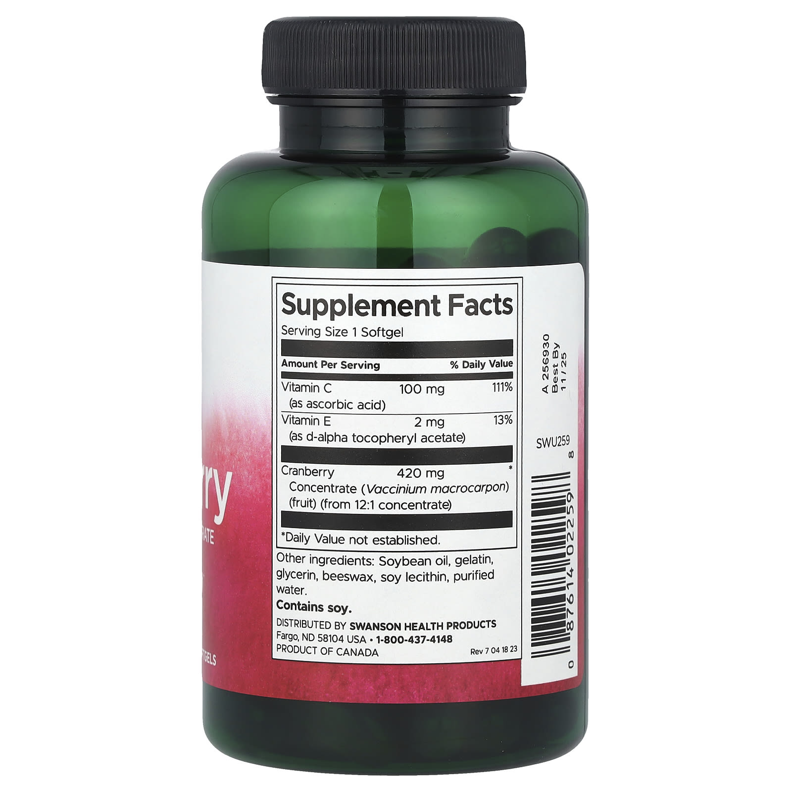 Клюква Swanson Whole Fruit Concentrate Super Strength, вкус Cranberry, 60 мягких капсул — фото 2