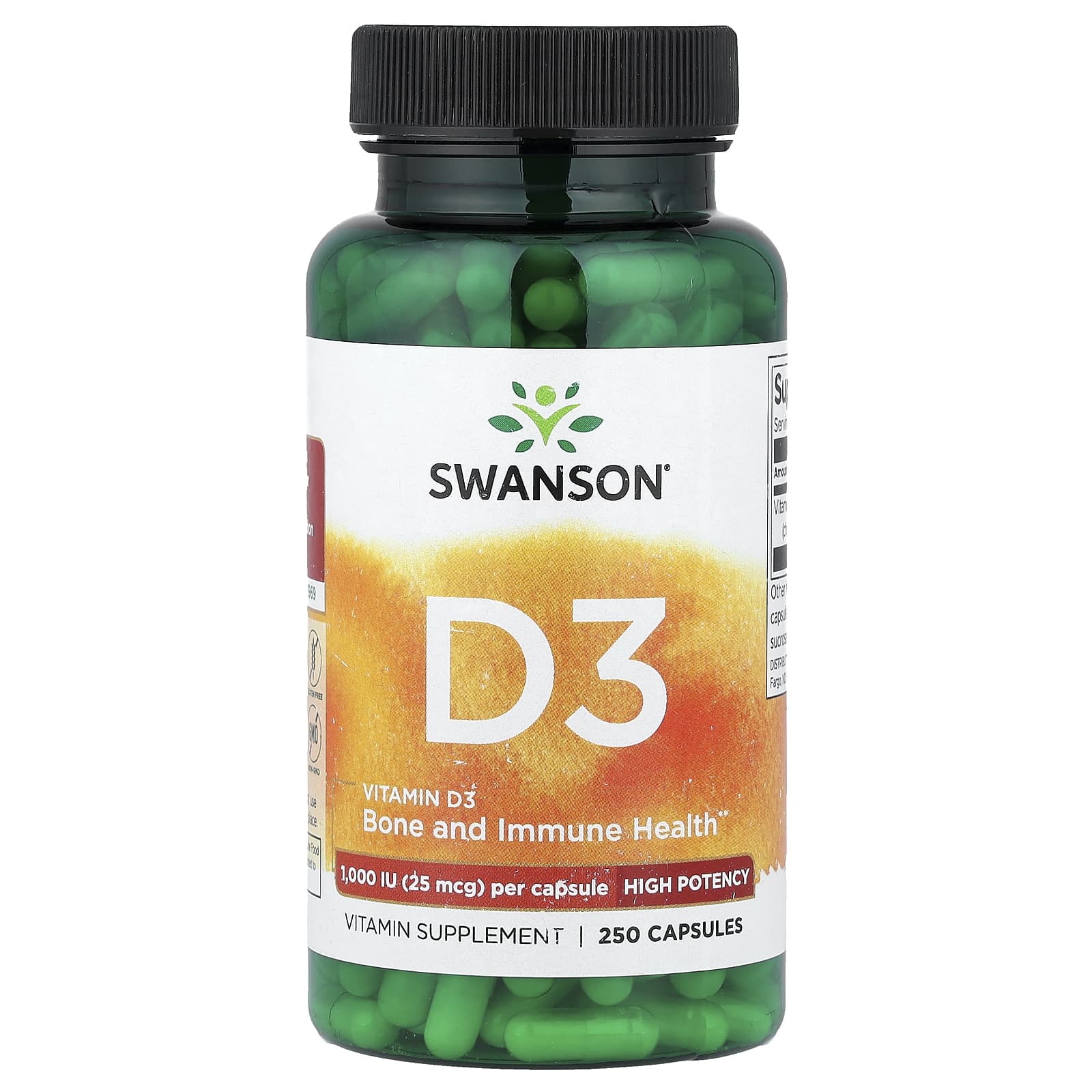 Витамин D3 Swanson High Potency, 25 мкг (1000 МЕ), 250 капсул