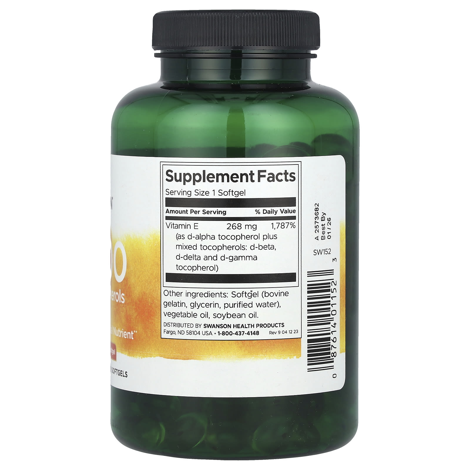 Витамин E Swanson Mixed Tocopherols, 400 МЕ, 268 мг, 250 мягких капсул — фото 2