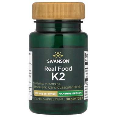 Витамин K2 Real Food Swanson Maximum Strength, 200 мкг, 30 мягких капсул