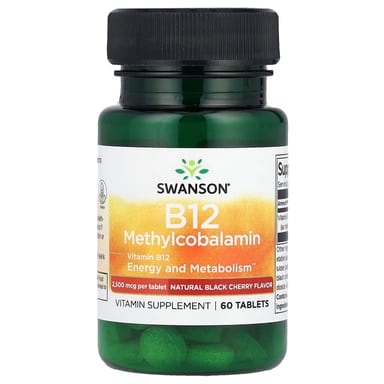 Метил B12 Swanson Vitamin, вкус Natural Black Cherry, 2500 мкг, 60 таблеток