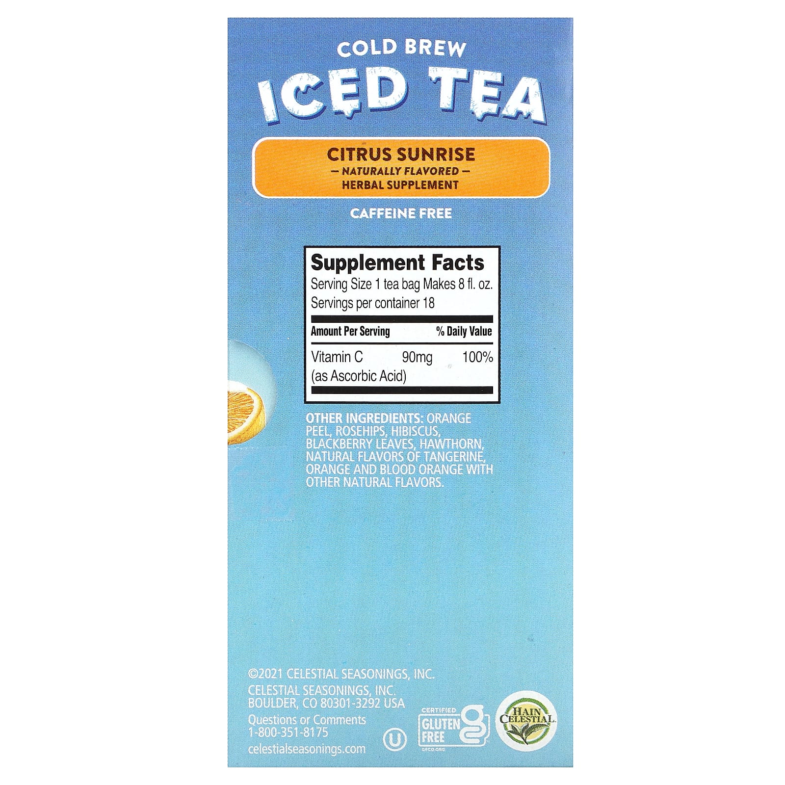 Чайные пакетики Celestial Seasonings Cold Brew Iced Tea Citrus Sunrise 18, без кофеина, 35 г — фото 3
