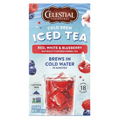 Чайные пакетики Celestial Seasonings Cold Brew Iced Tea Red 18, без кофеина, вкус White & Blueberry, 31 г