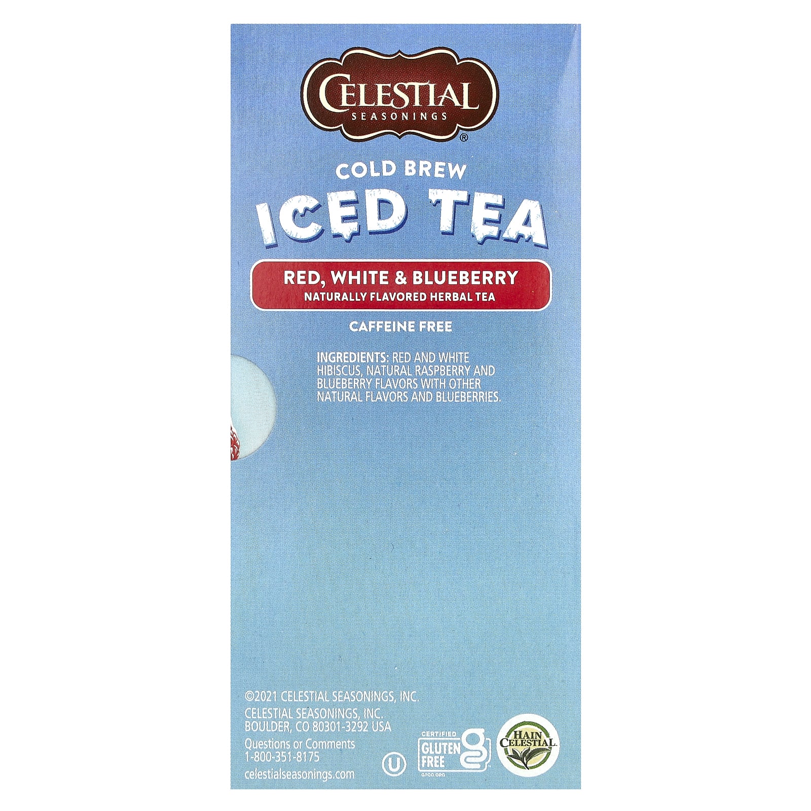 Чайные пакетики Celestial Seasonings Cold Brew Iced Tea Red 18, без кофеина, вкус White & Blueberry, 31 г — фото 2