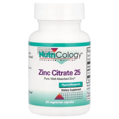 Цинк цитрат Nutricology 25, 25 мг, 60 растительных капсул