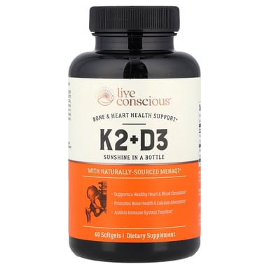 Витамин D3 Live Conscious K2+, 60 мягких капсул