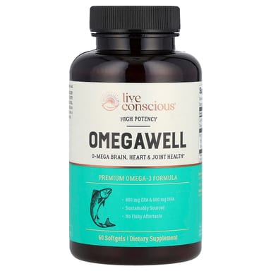 Комплекс Live Conscious OmegaWell Premium Omega-3 High Potency, 1000 мг, 60 мягких капсул