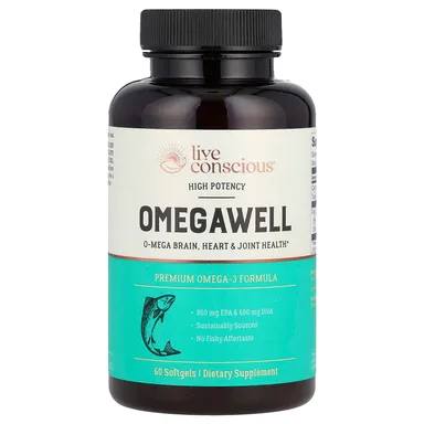 Фото товара: Комплекс Live Conscious OmegaWell Premium Omega-3 High Potency, 1000 мг, 60 мягких капсул
