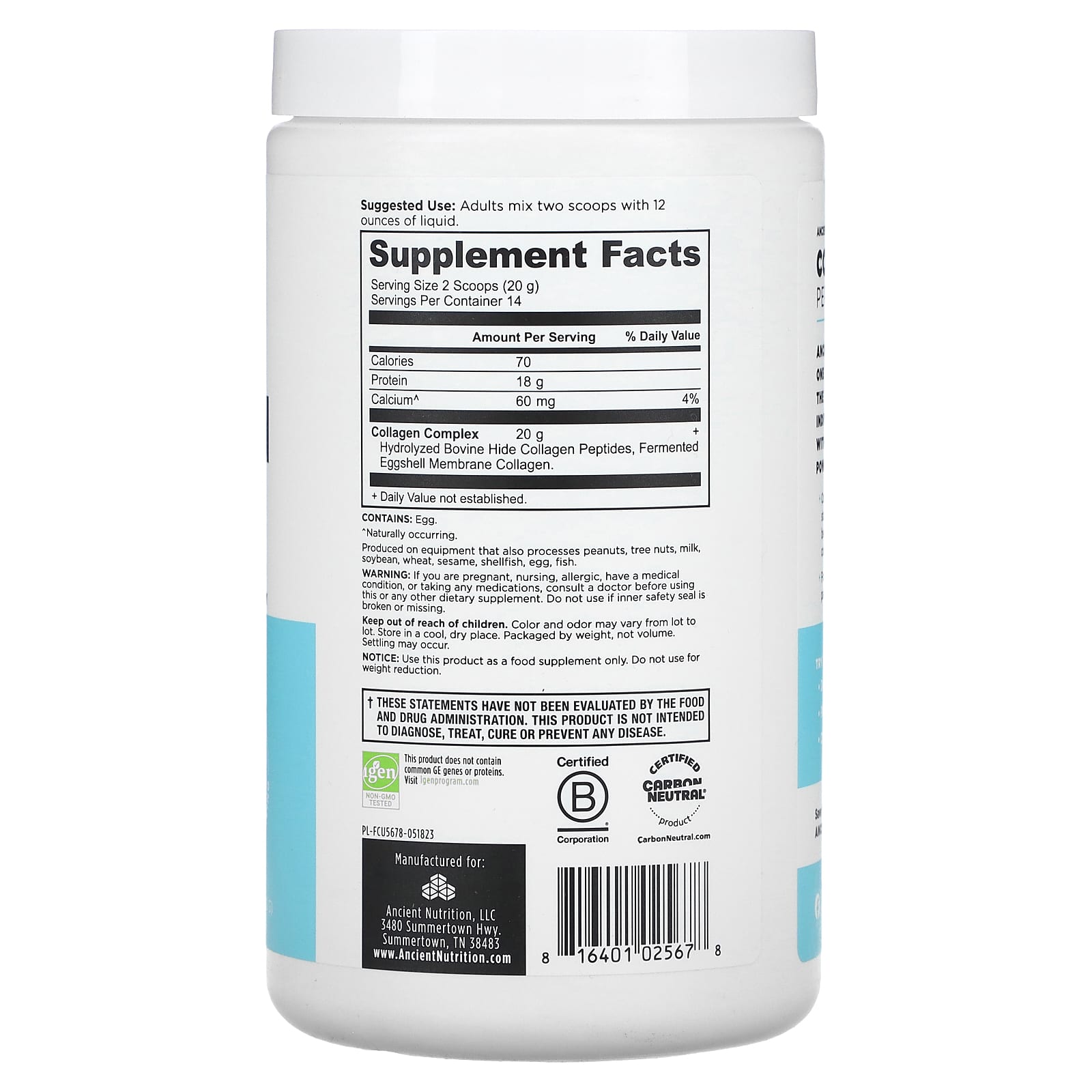 Коллаген Ancient Nutrition Peptides, без вкуса, 280 г — фото 2