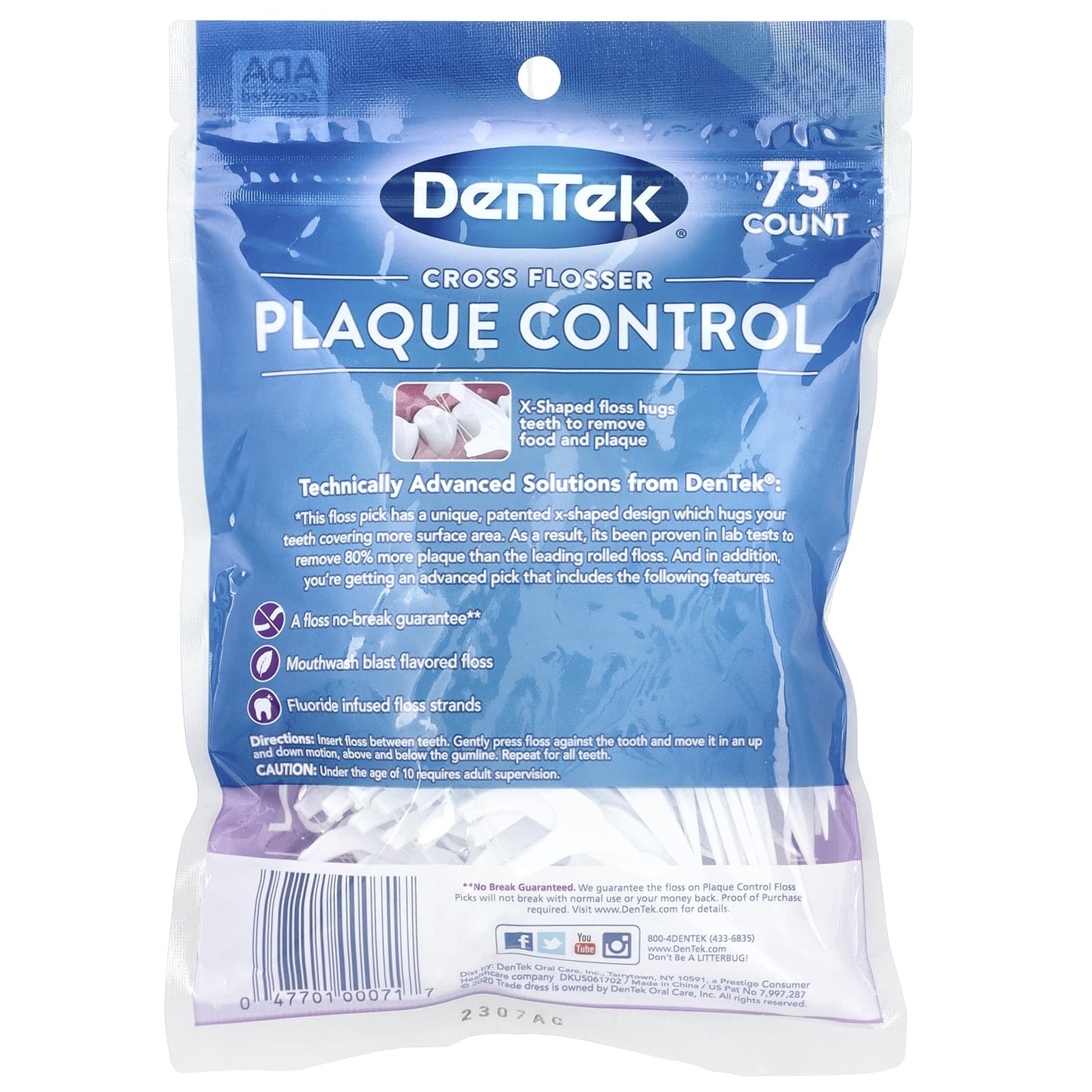 Ополаскиватель для полости рта DenTek Cross Flosser Plaque Control Blast, оттенок 75 Floss Picks — фото 2