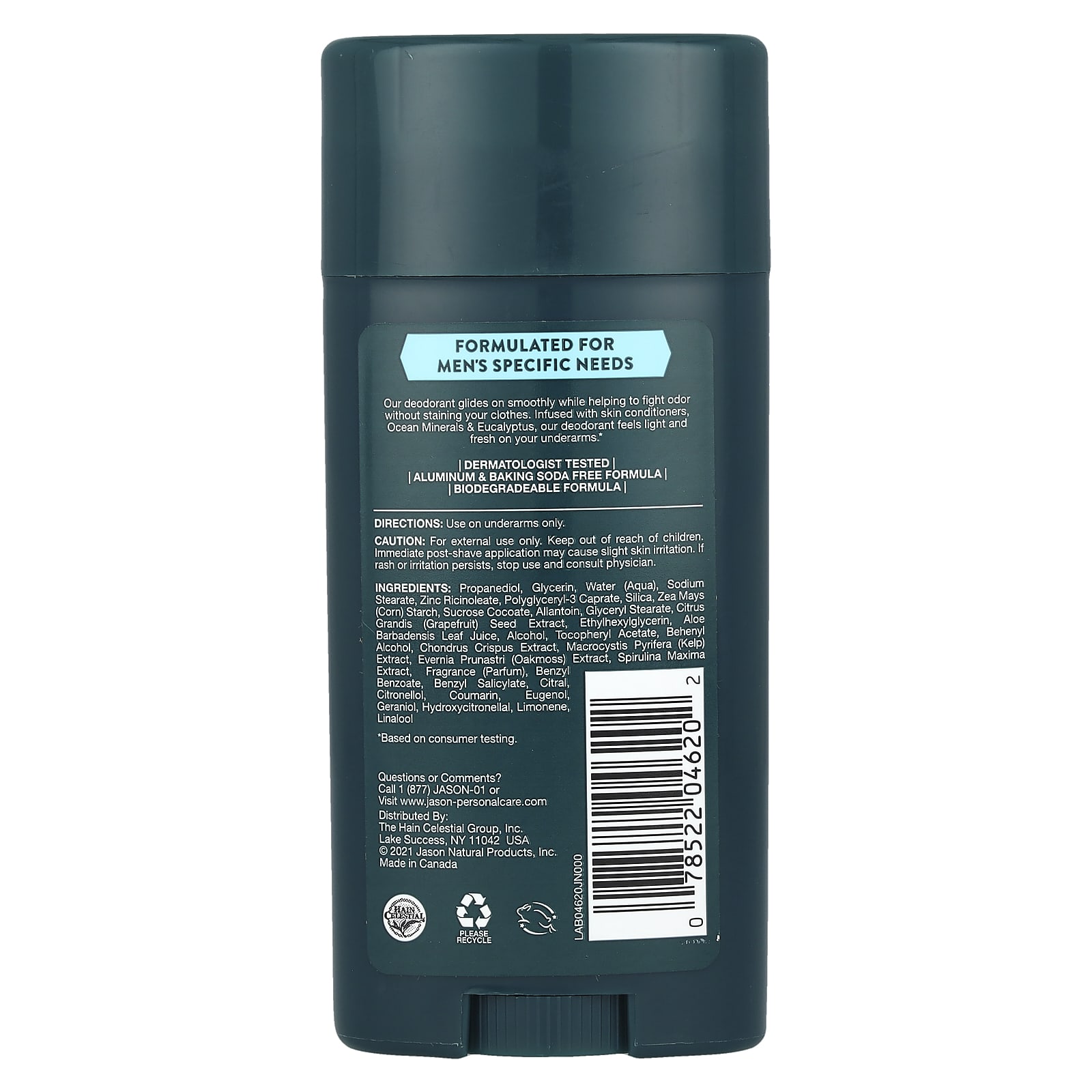 Эвкалипт Jason Natural Men's Aluminum Free Ocean Minerals, оттенок Deodorant, 71 г — фото 2