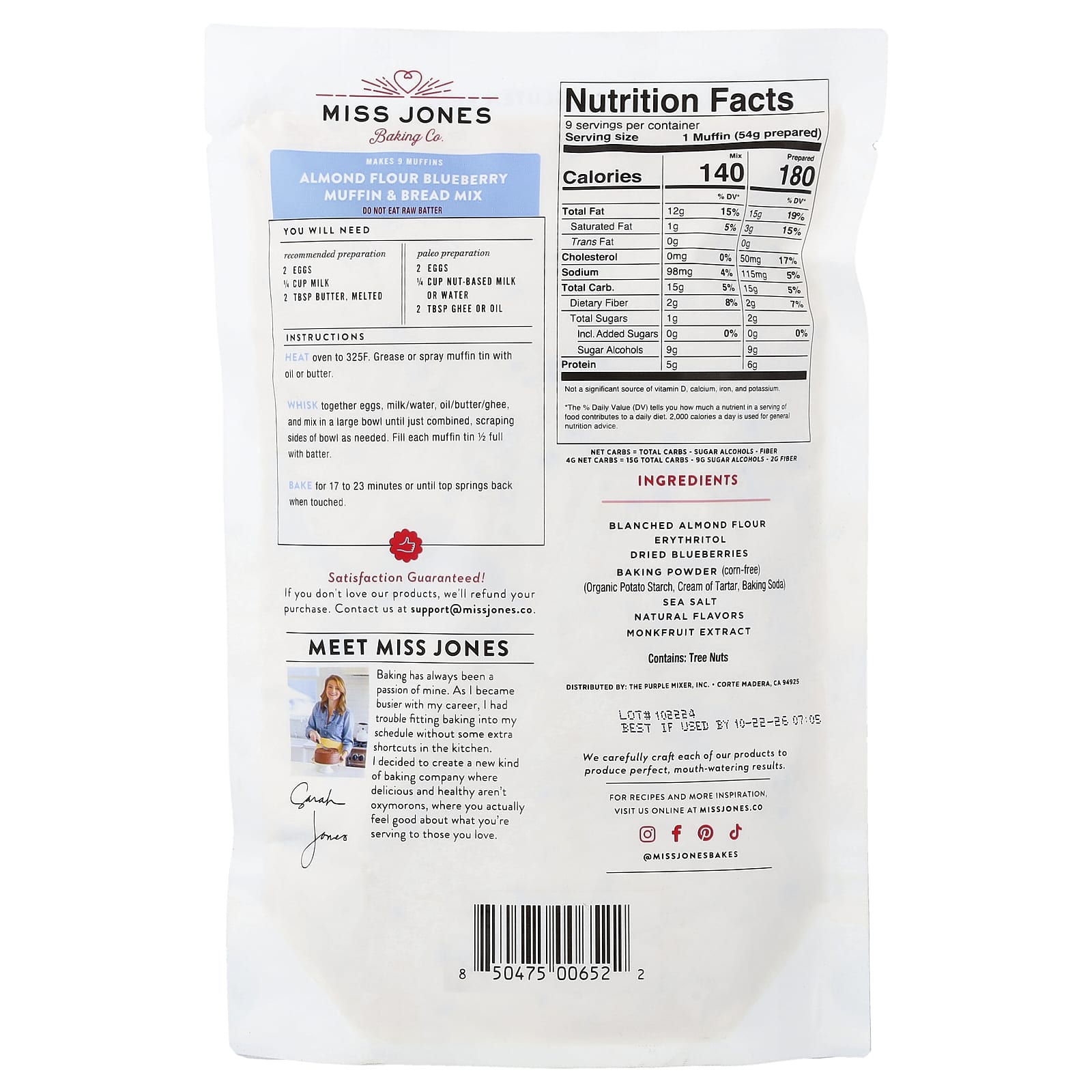 Мука Miss Jones Baking Co Almond Bread & Muffin Mix, вкус Blueberry, 300 г — фото 2