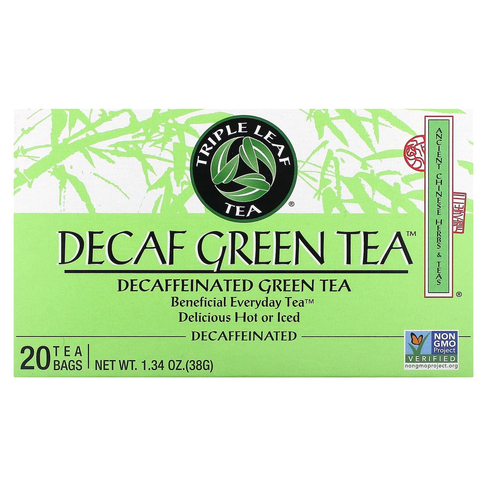 Зеленый чай Triple Leaf Tea Decaf 20 Tea Bags, 38 г, чайные пакетики — фото 2