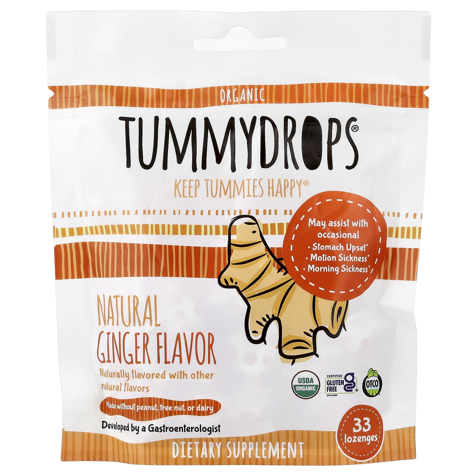 Имбирь Tummydrops Organic Natural, 33 пастилок