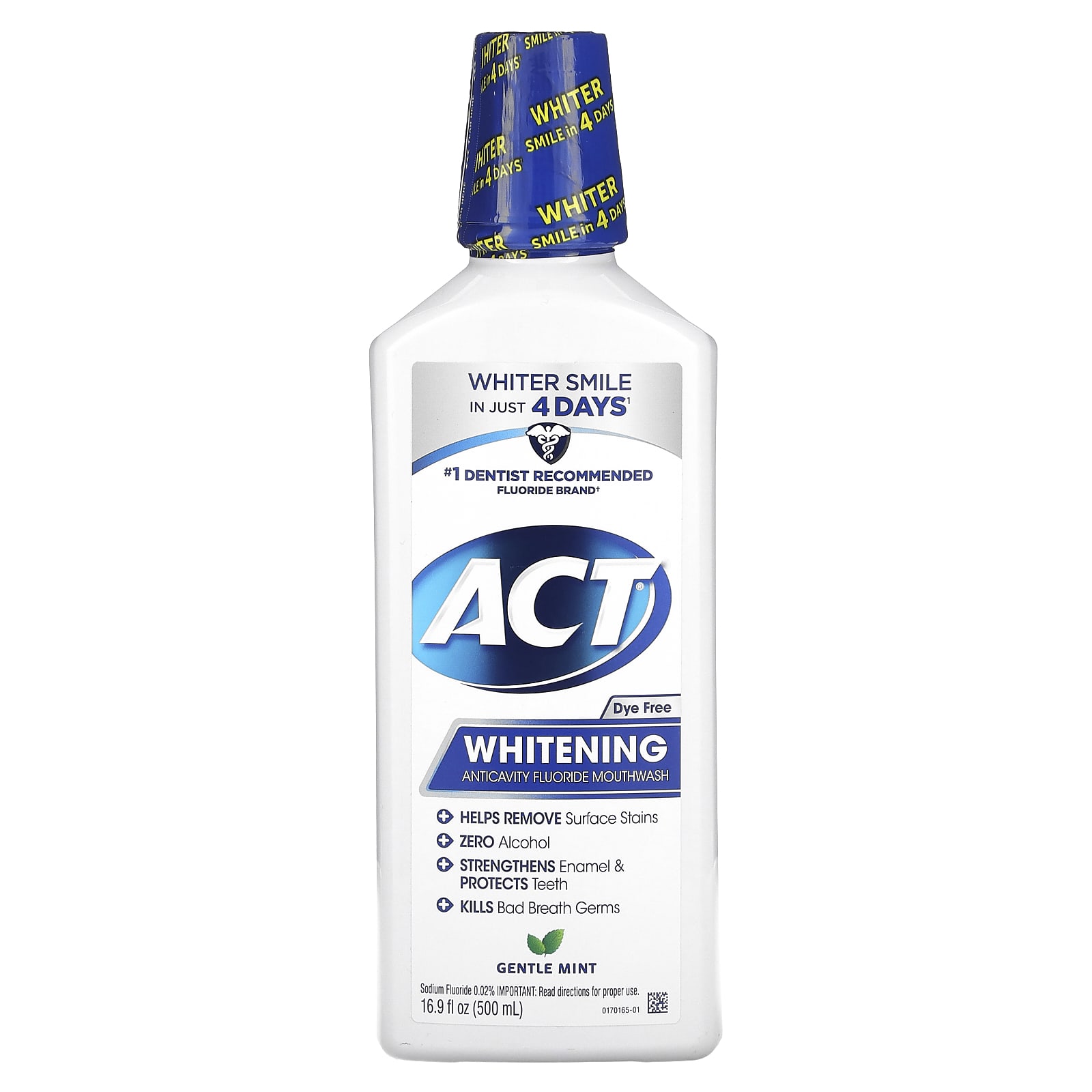 Ополаскиватель для полости рта ACT Whitening Anticavity Fluoride Gentle Mint, 500 мл