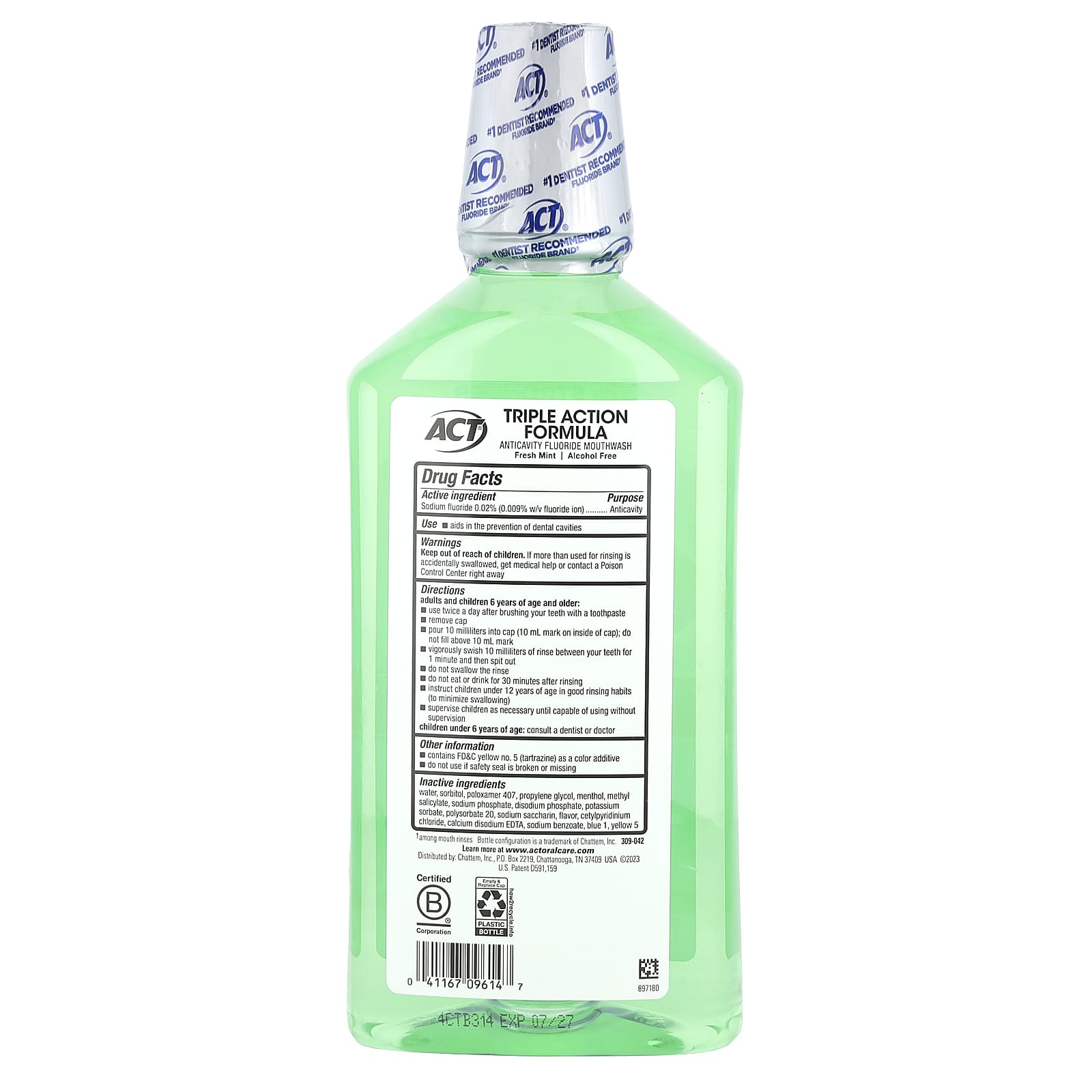Ополаскиватель для полости рта ACT Total Care Anticavity Fluoride Fresh Mint, 1000 мл — фото 2