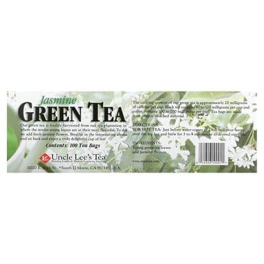 Зеленый чай Uncle Lee's Tea Jasmine 100 Tea Bags, 5.64 унций, чайные пакетики