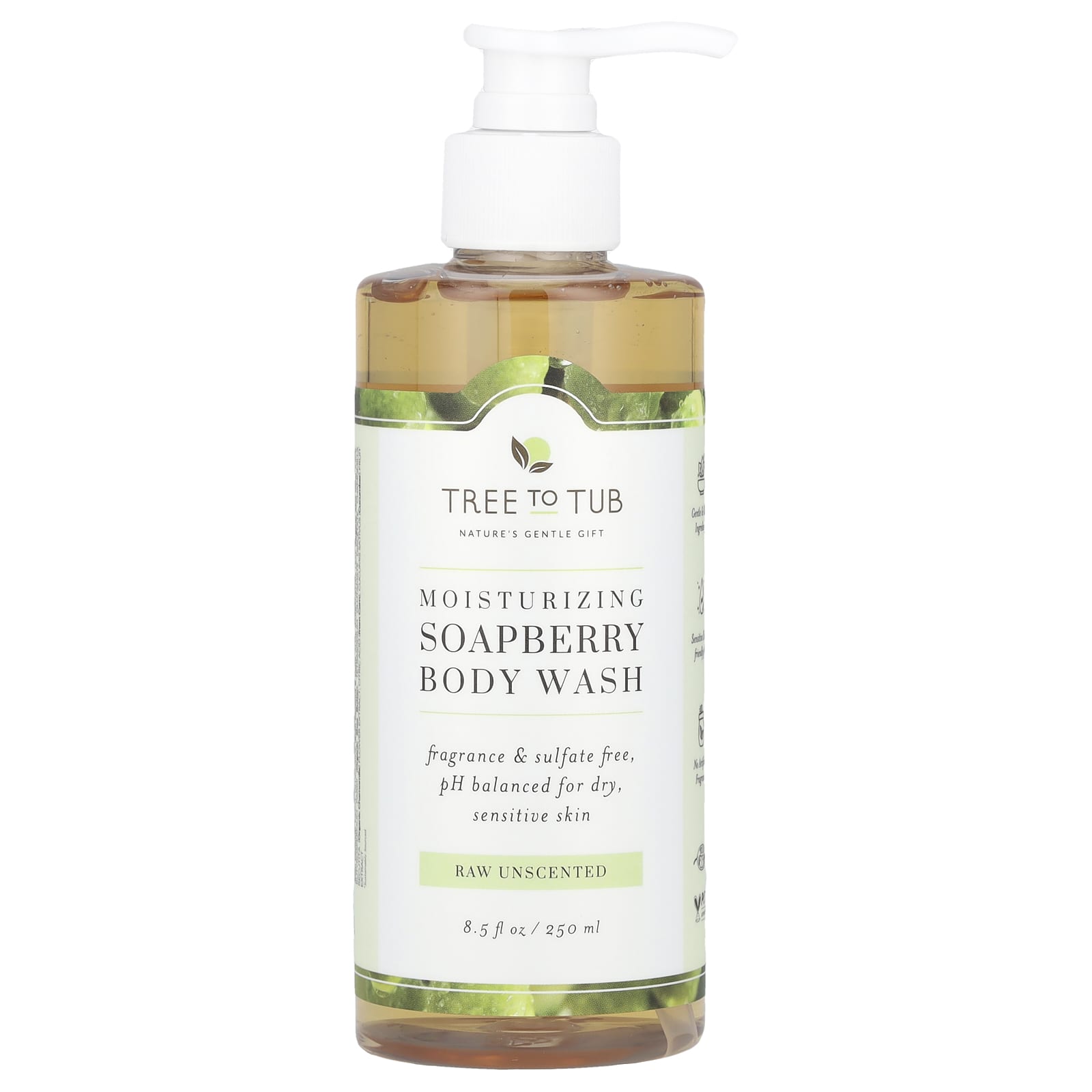 Гель для душа Tree To Tub Raw, без отдушки, вкус Moisturizing Soapberry Body Wash, 250 мл — фото 4