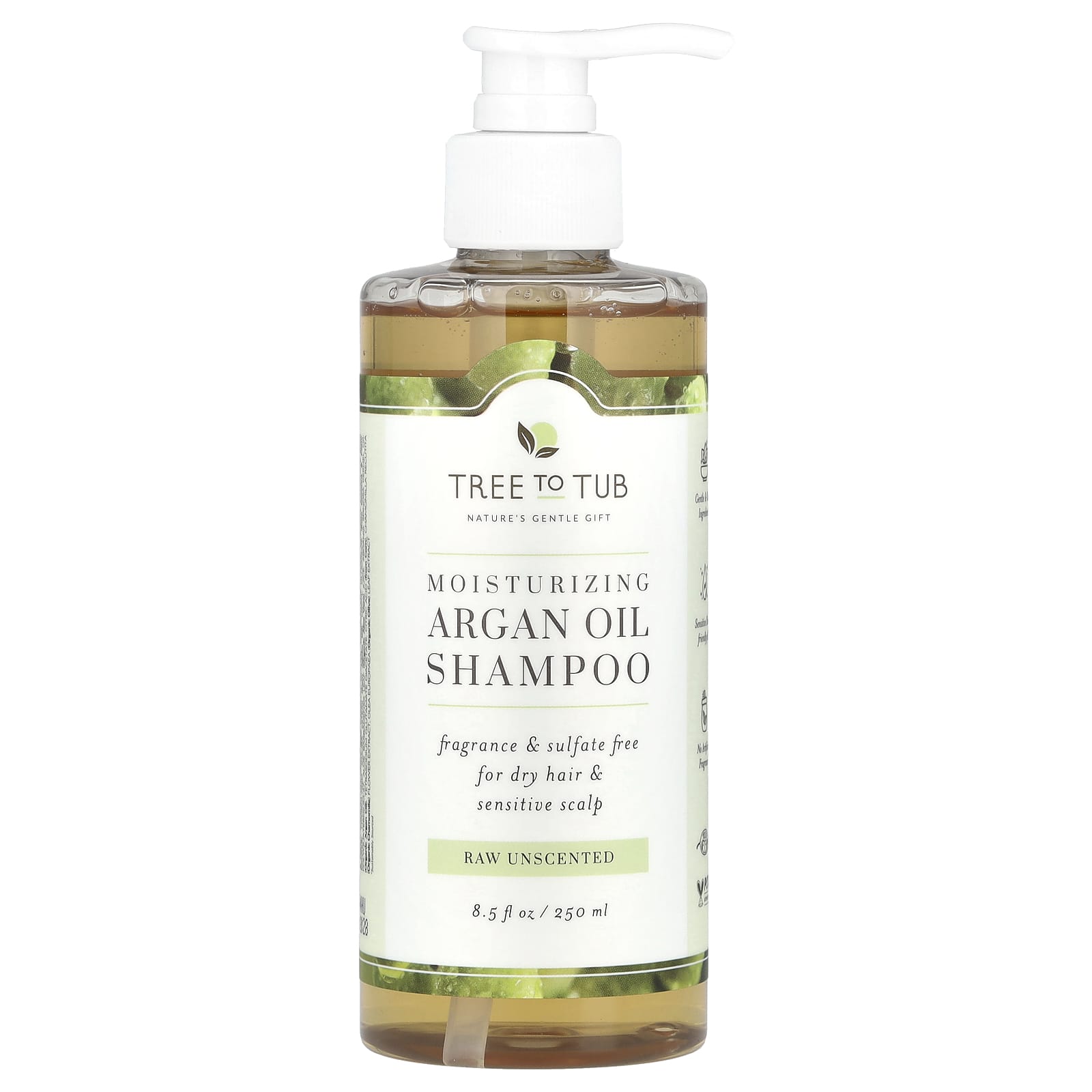 Аргановое масло Tree To Tub Moisturizing Shampoo For Dry Hair & Sensitive Scalp Raw, без отдушки, 250 мл — фото 3
