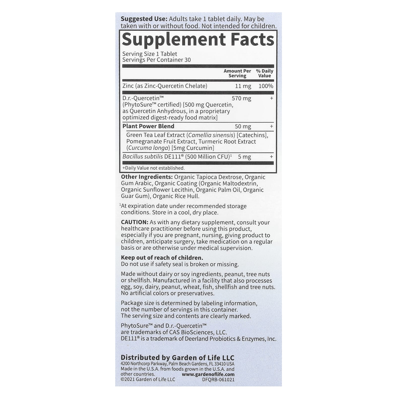 Кверцетин Garden of Life Dr. Formulated Recovery 30 Vegan Tablets, таблетки — фото 3