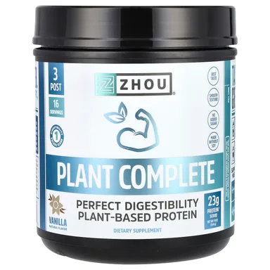 Фото товара: Протеин Zhou Nutrition Plant Complete Perfect Digestibility Plant-Based, вкус «ваниль», 544 г