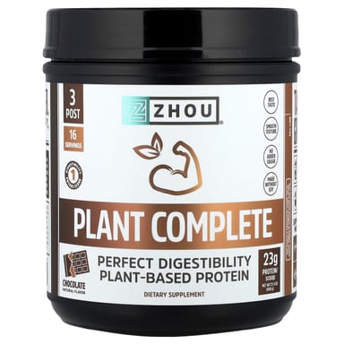 Шоколад Zhou Nutrition Plant Complete Perfect Digestibility Plant-Based Protein, вкус Chocolate, 608 г
