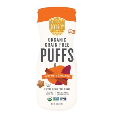 Корица Serenity Kids Organic Grain Free Puffs, вкус Pumpkin & Cinnamon, 42 г