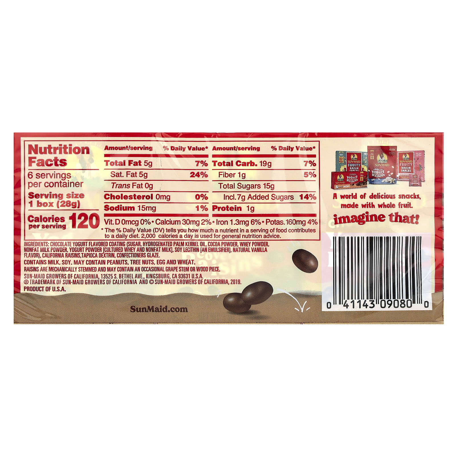 Шоколад Sun-Maid Yogurt Covered Raisins 6 Boxes, вкус Chocolate, 28 г — фото 2