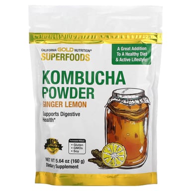 Имбирь California Gold Nutrition Superfoods Kombucha Powder, вкус Ginger Lemon, 160 г, порошок