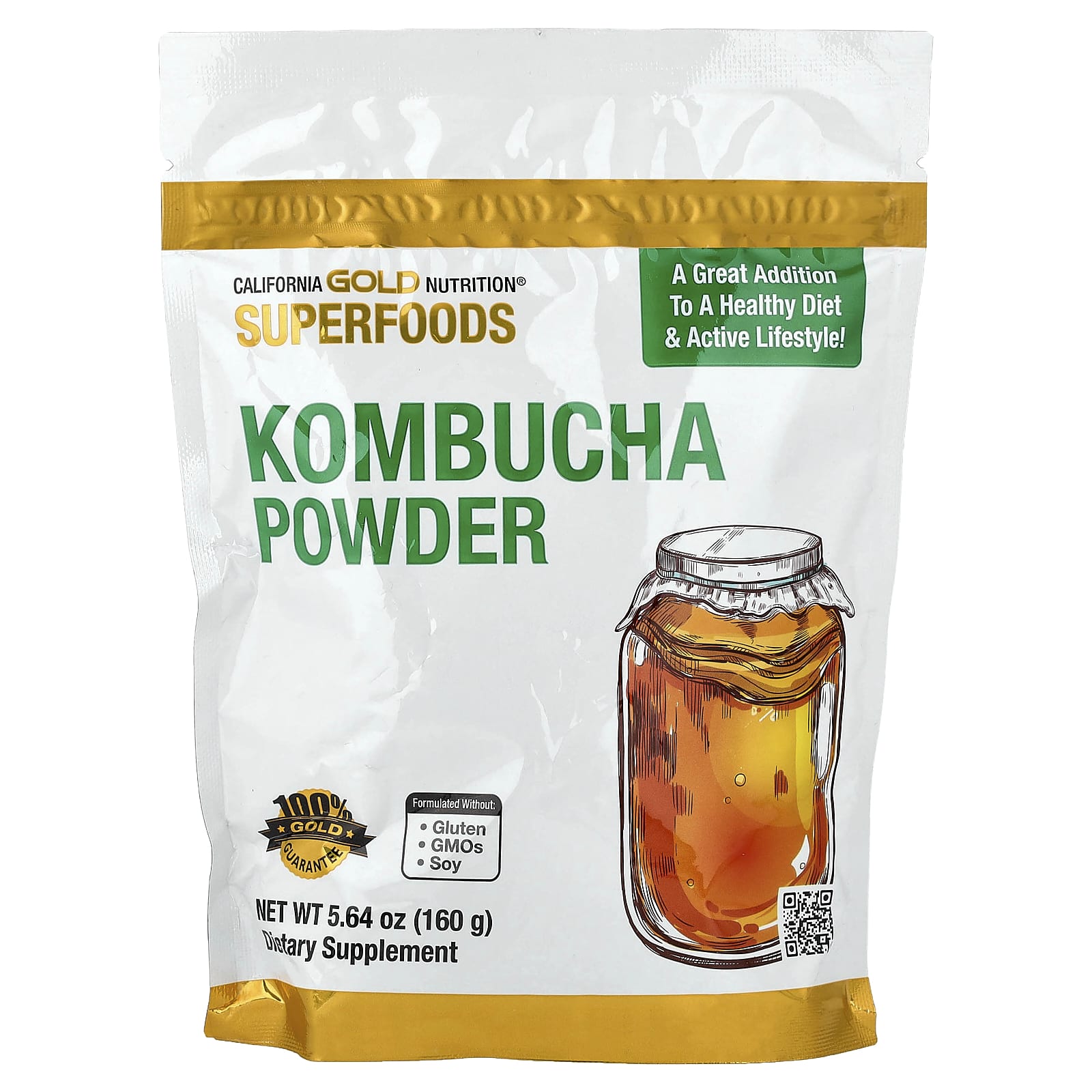 Порошок California Gold Nutrition Superfoods Kombucha, без вкуса, 160 г — фото 4