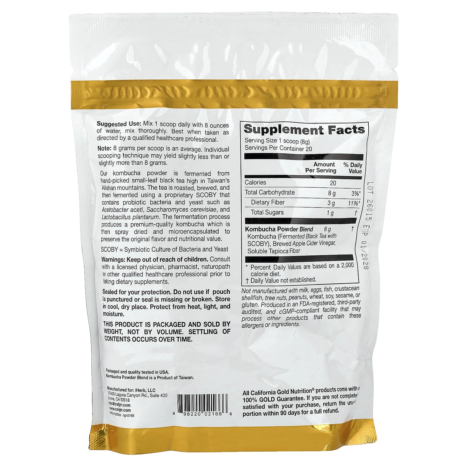 Порошок California Gold Nutrition Superfoods Kombucha, без вкуса, 160 г — фото 5